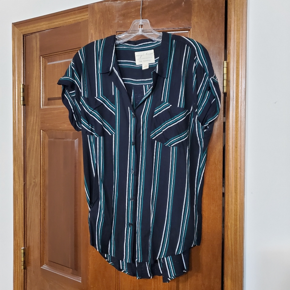 Evy's Tree Lindsay in Navy with Green and White Stripe, size Large